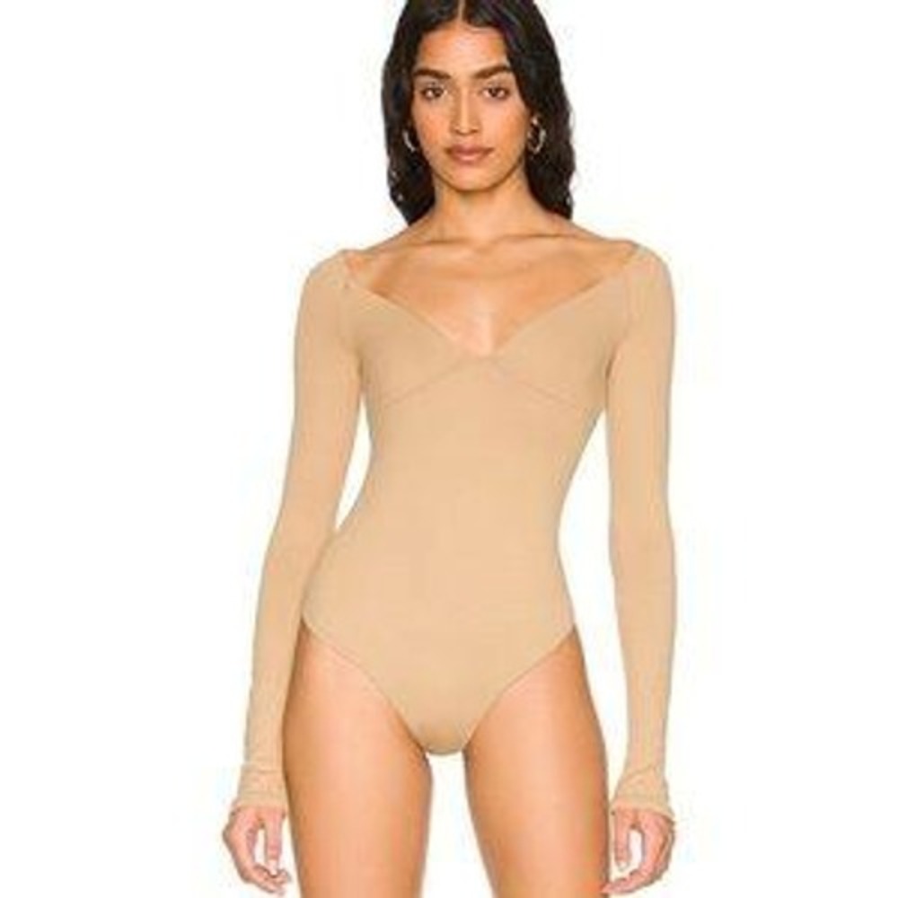 Alix NYC Womens Jansen Off The Shoulder Khaki Thong Bodysuit Nude Top